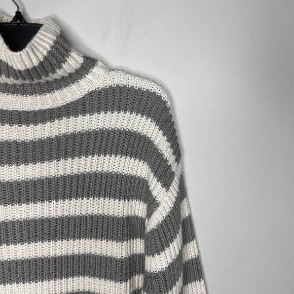 PETER SOM Collective Sweater Women XS Oversized Striped Pullover Turtleneck Gray - Picture 3 of 14